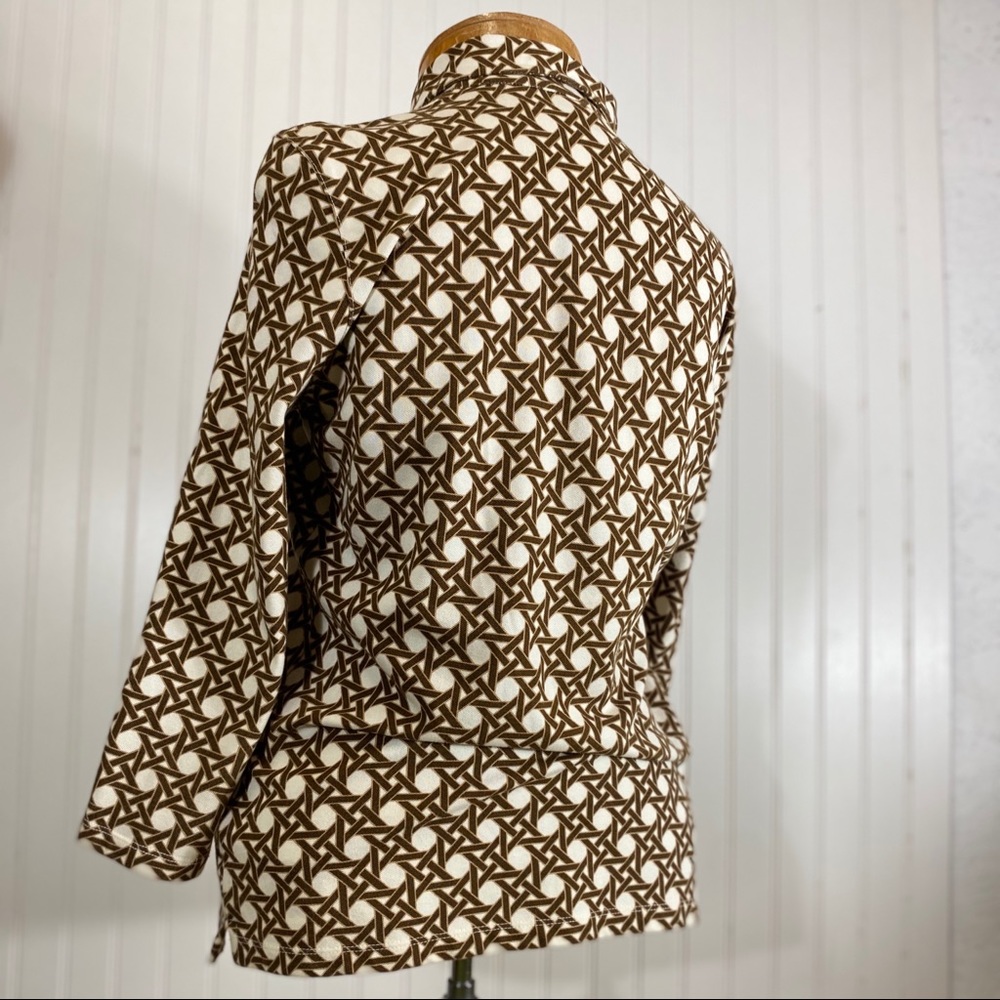TALBOTS BROWN CANE PRINT LONG-SLEEVE GOLF SHIRT SMALL - Picture 4 of 8